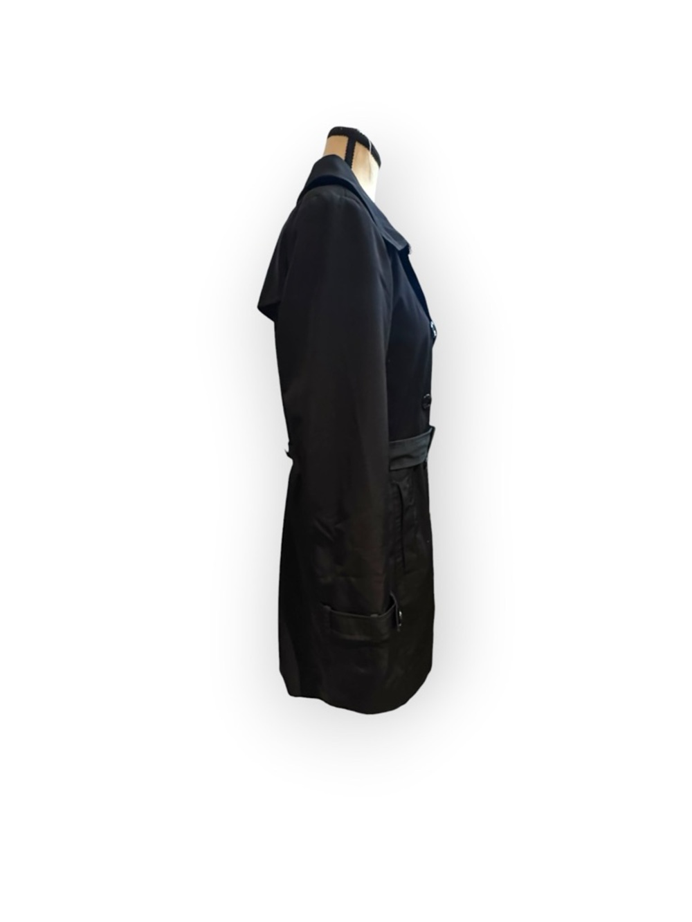 Women’s M Calvin Klein Black Trench Coat - Double Breasted Belted - Picture 9 of 14